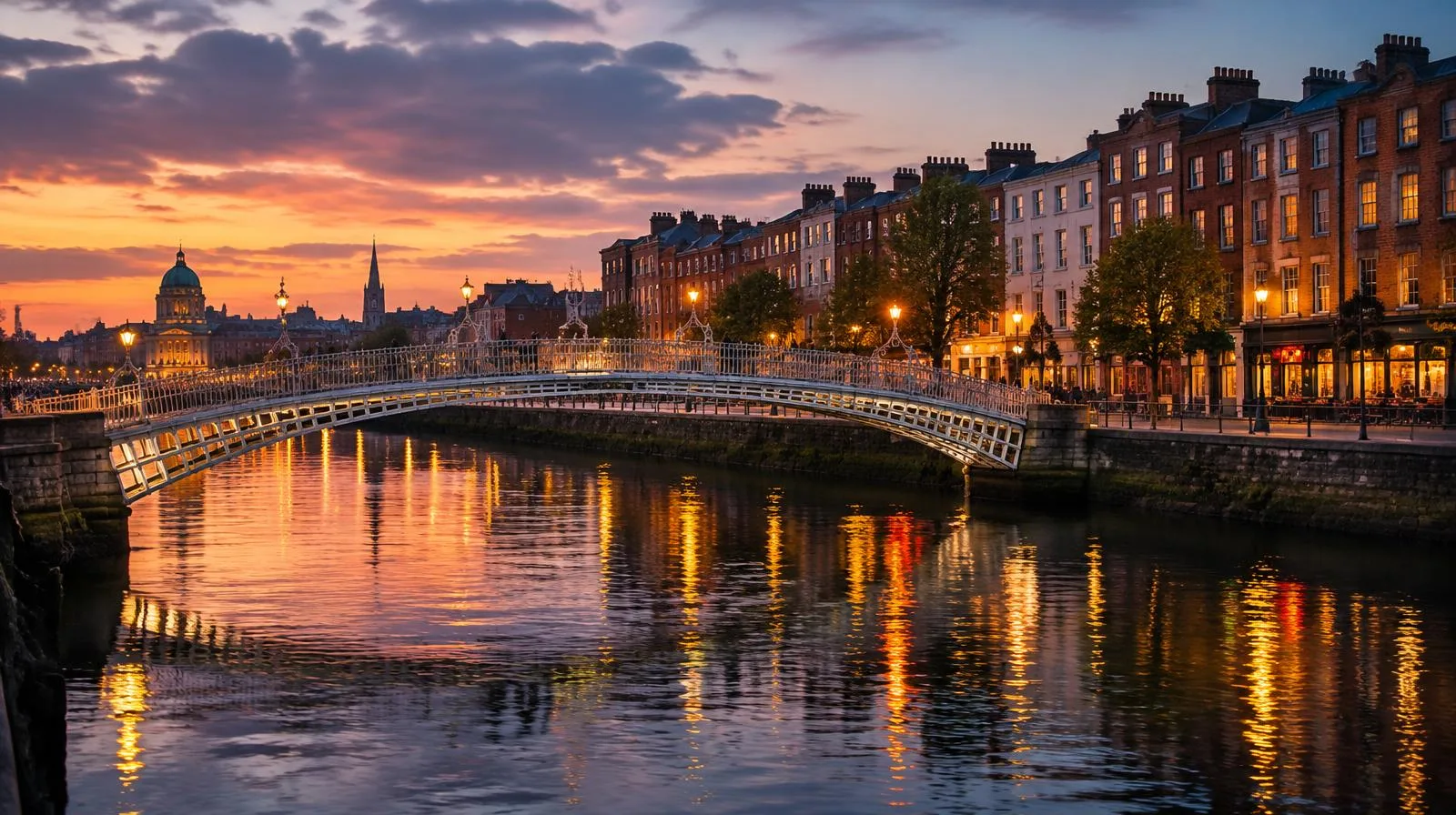 Ha'penny Bridge over the River Liffey at dusk