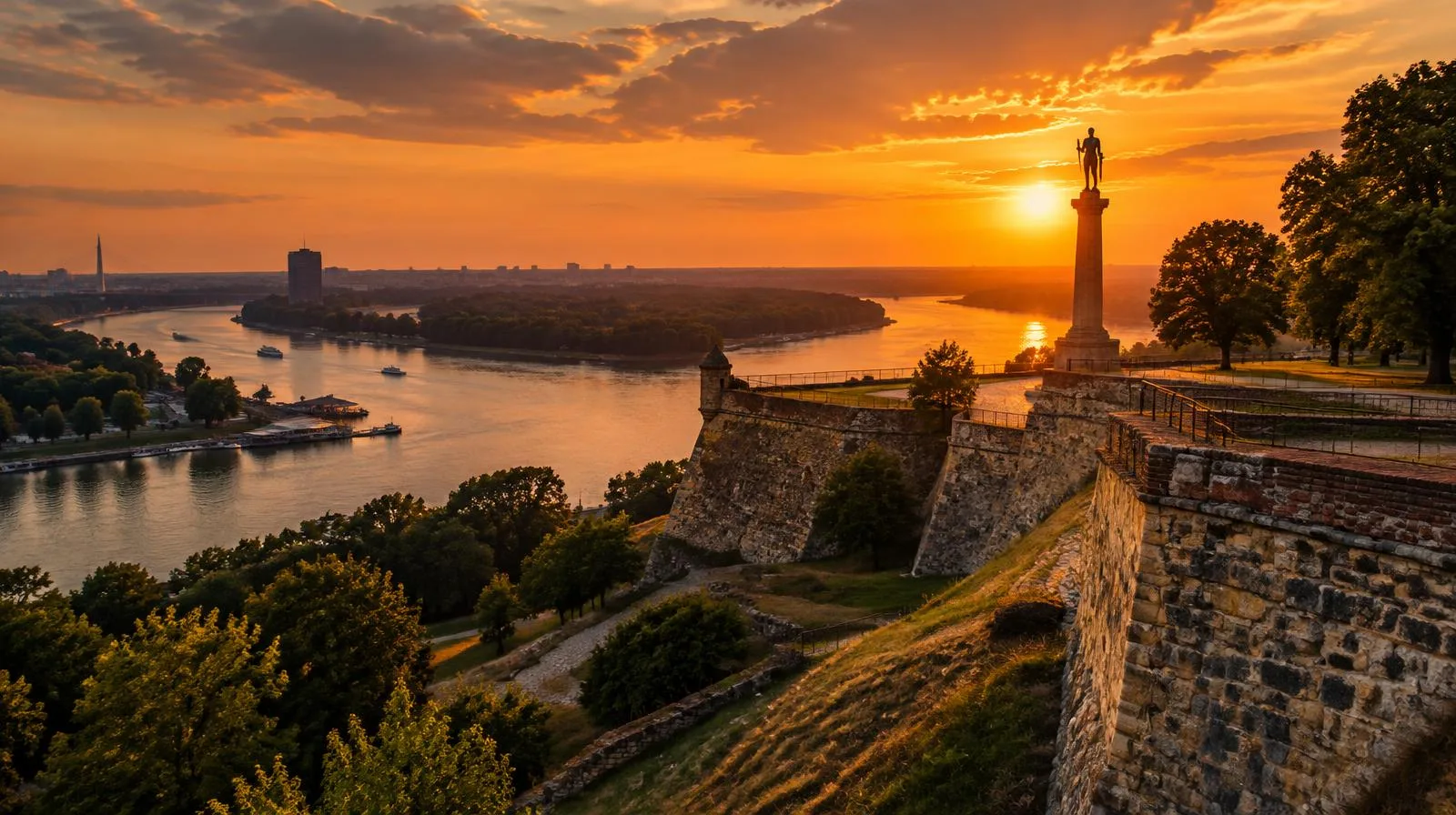 Belgrade Fortress above the meeting of the Sava and Danube